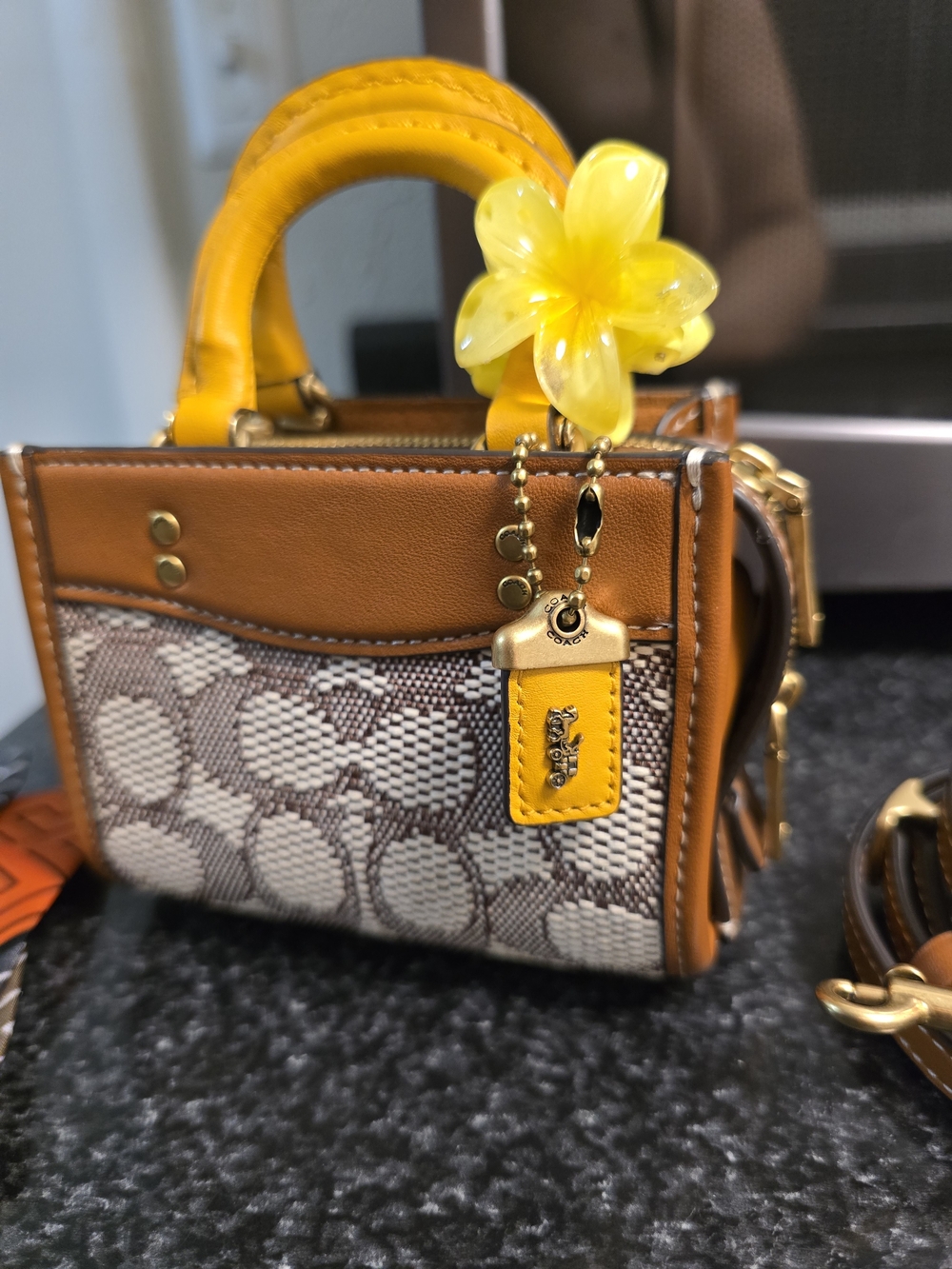 Coach Signature Mini Satchel in Tan and Yellow Rogue